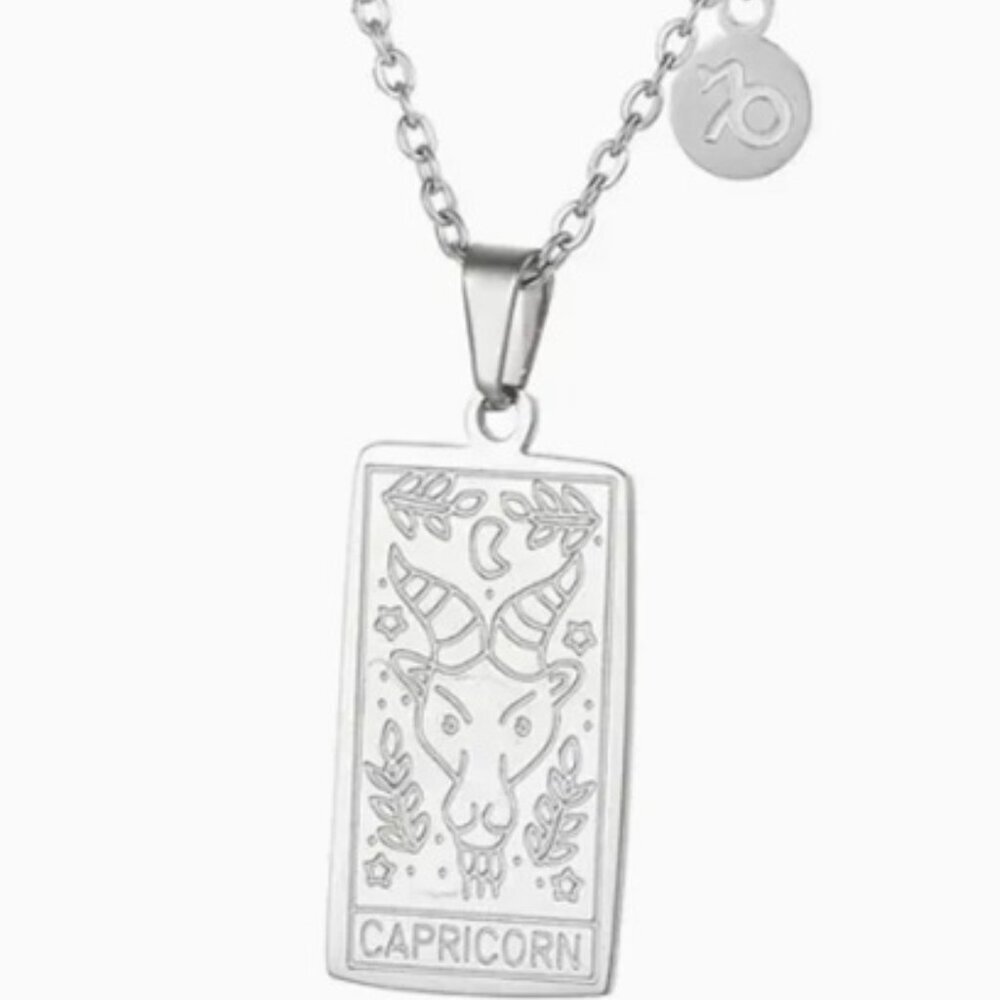 Capricorn Zodiac Pendant Necklace 18K Gold Electro-Plated Stainless Steel Silver